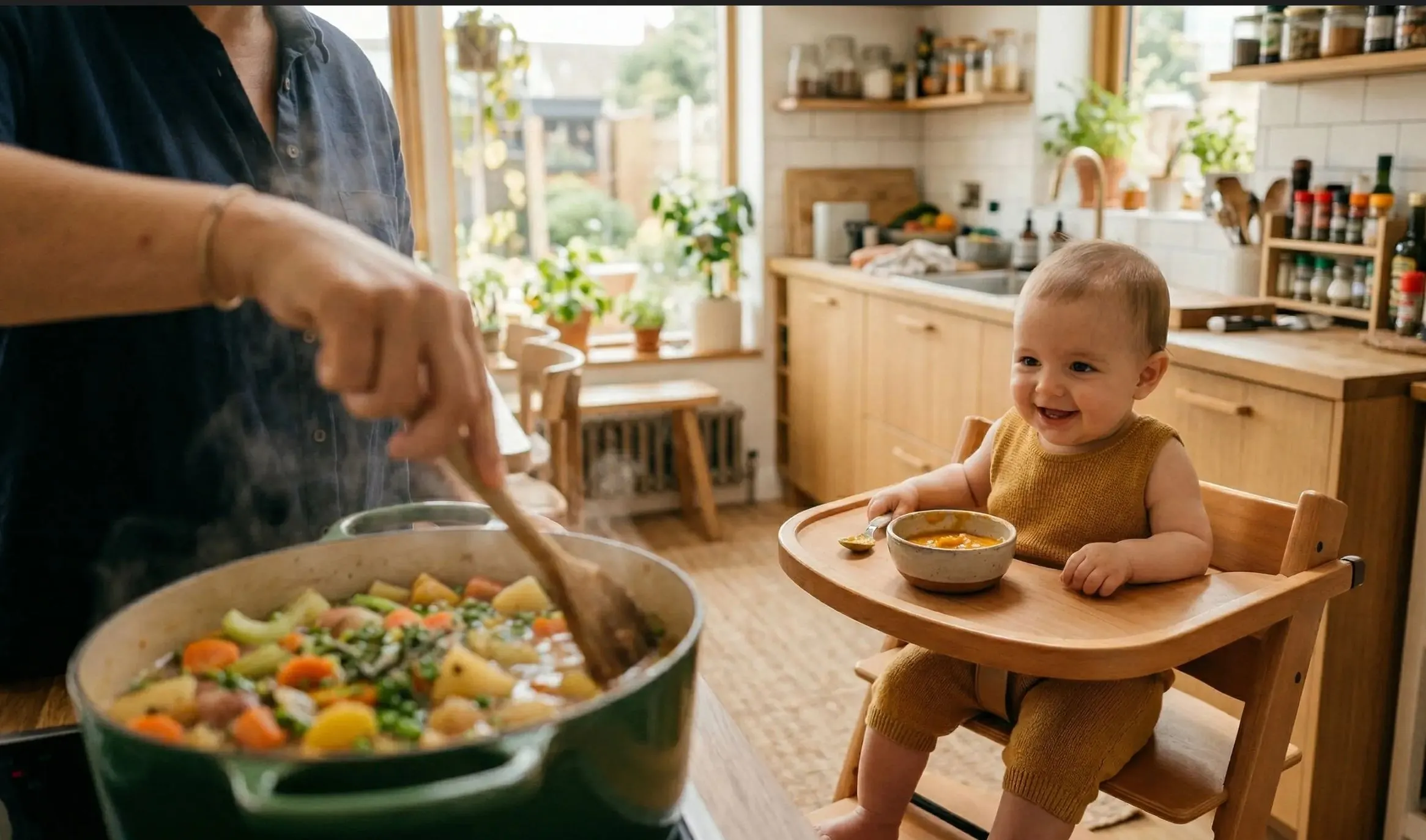 Baby im Hochstuhl isst gesunde vegane Beikost - TwoPots Ratgeber